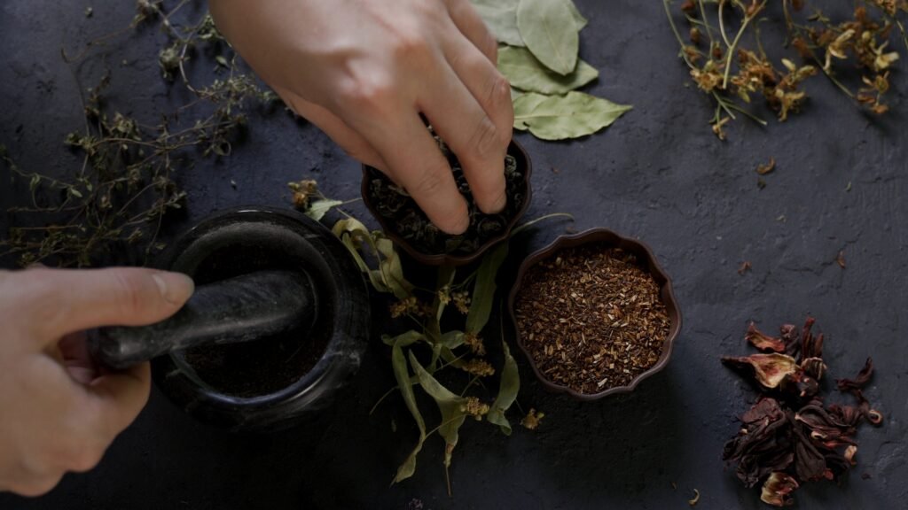 Hands with herbs